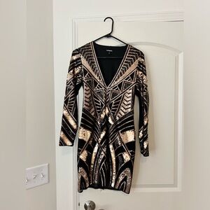Express Black and Gold Sequin Dress